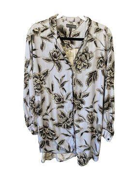 PJ Salvage Pajama Shirt Dress Small Blue & Black Floral Button Front Nightgown